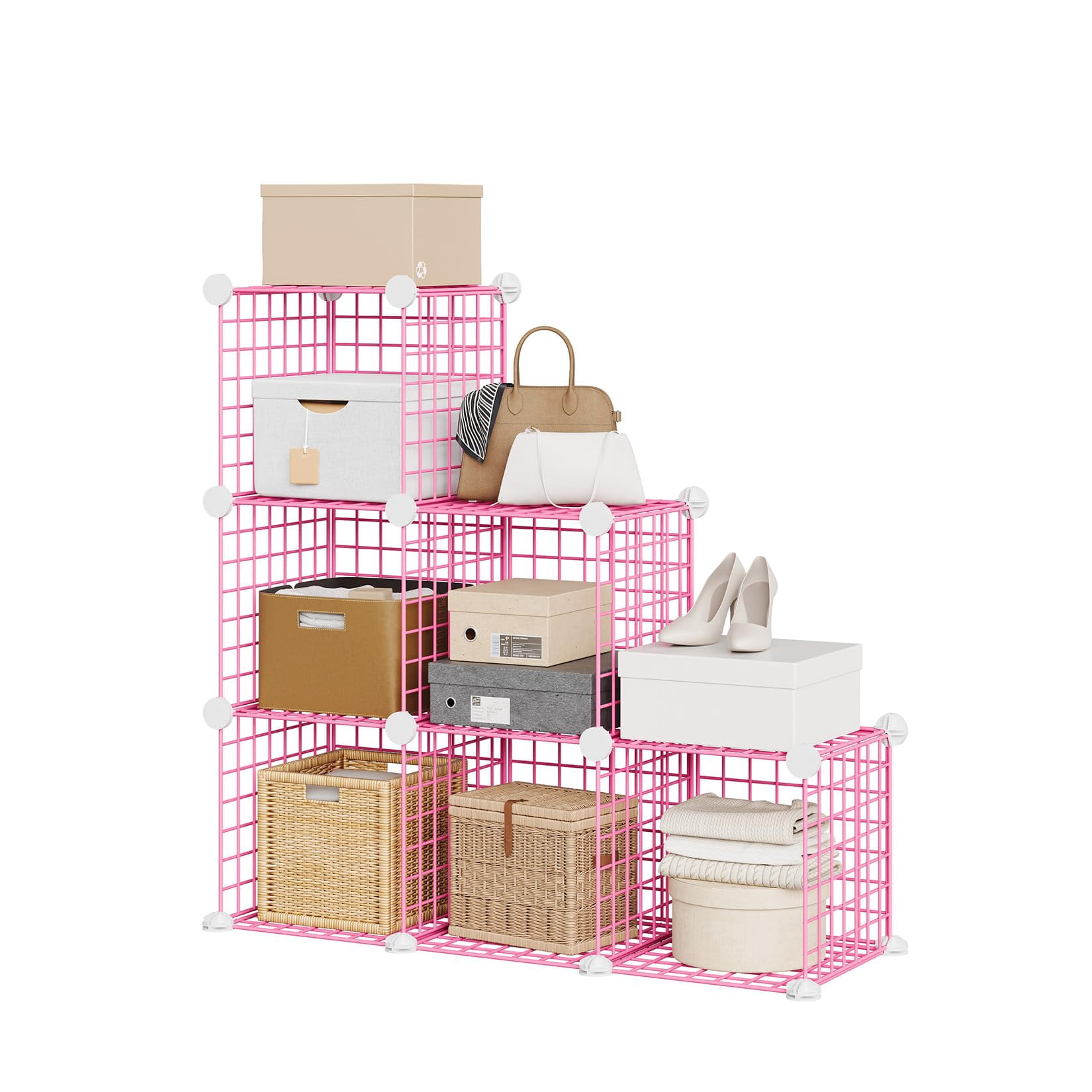6-Cube Wire Grid Storage Organizer, Modular Metal Shelf Unit with 12.6 ...