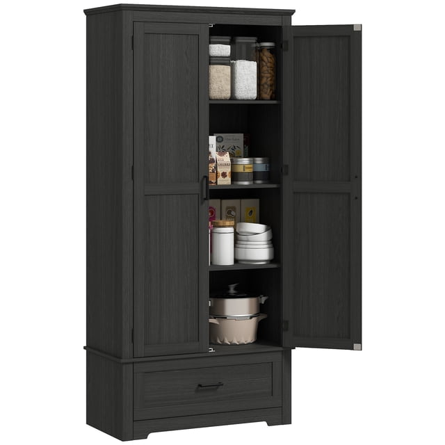 HOMCOM 69" Tall Kitchen Storage Cabinet with Adjustable Shelves, Black