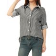 thumbnail image 1 of INSPIRE CHIC Chemises à Col à Revers pour Femmes, Boutonnées, Manches Longues Retroussables, m Noir, 1 of 5