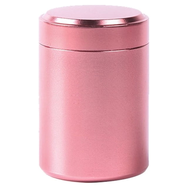 Riforla Tea Coffee Sugar Kitchen Storage Canisters Jars Pots Containers Food Storage in pink, featuring a compact cylindrical design with a stainless steel finish and airtight lid for retaining freshness. Perfect for kitchen organization and storing tea, coffee, and sugar. Capacity: 80ml. Dimensions: 4.5 x 6.5cm.