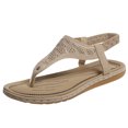 thumbnail image 1 of Hyknon Sandals for Women Large Size New Toe Clip Rhinestone Sandals Elastic Flat Shoes Arch Support Comfortable Sandals, 1 of 5