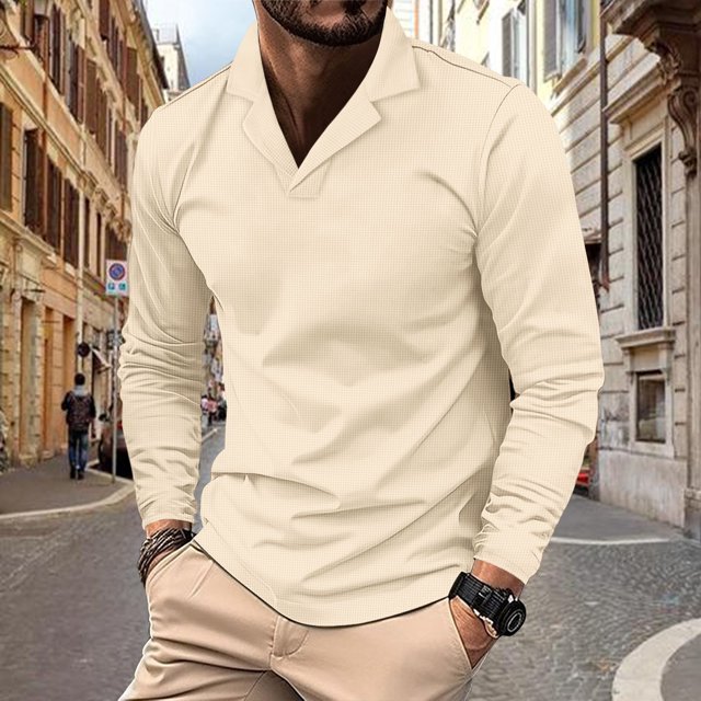 RXIRUCGD Haut Décontracté à Manches Longues pour Hommes, Col à Revers, Khaki, Taille : 2TG