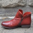 thumbnail image 2 of Bottes Courtes en Cuir pour Femmes Rétro Unies à Talon Bas avec Fermeture Éclair, 2 of 9
