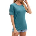 thumbnail image 1 of asjyhkr T-Shirts pour Femmes Col Rond Manches Courtes à Revers Hauts d'Été Mode 2025 Chic T-Shirts Basiques, 1 of 3