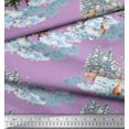 thumbnail image 3 of Soimoi Purple Cotton Poplin Fabric Animals & Pine Tree Decor Fabric Printed Yard 42 Inch Wide, 3 of 5