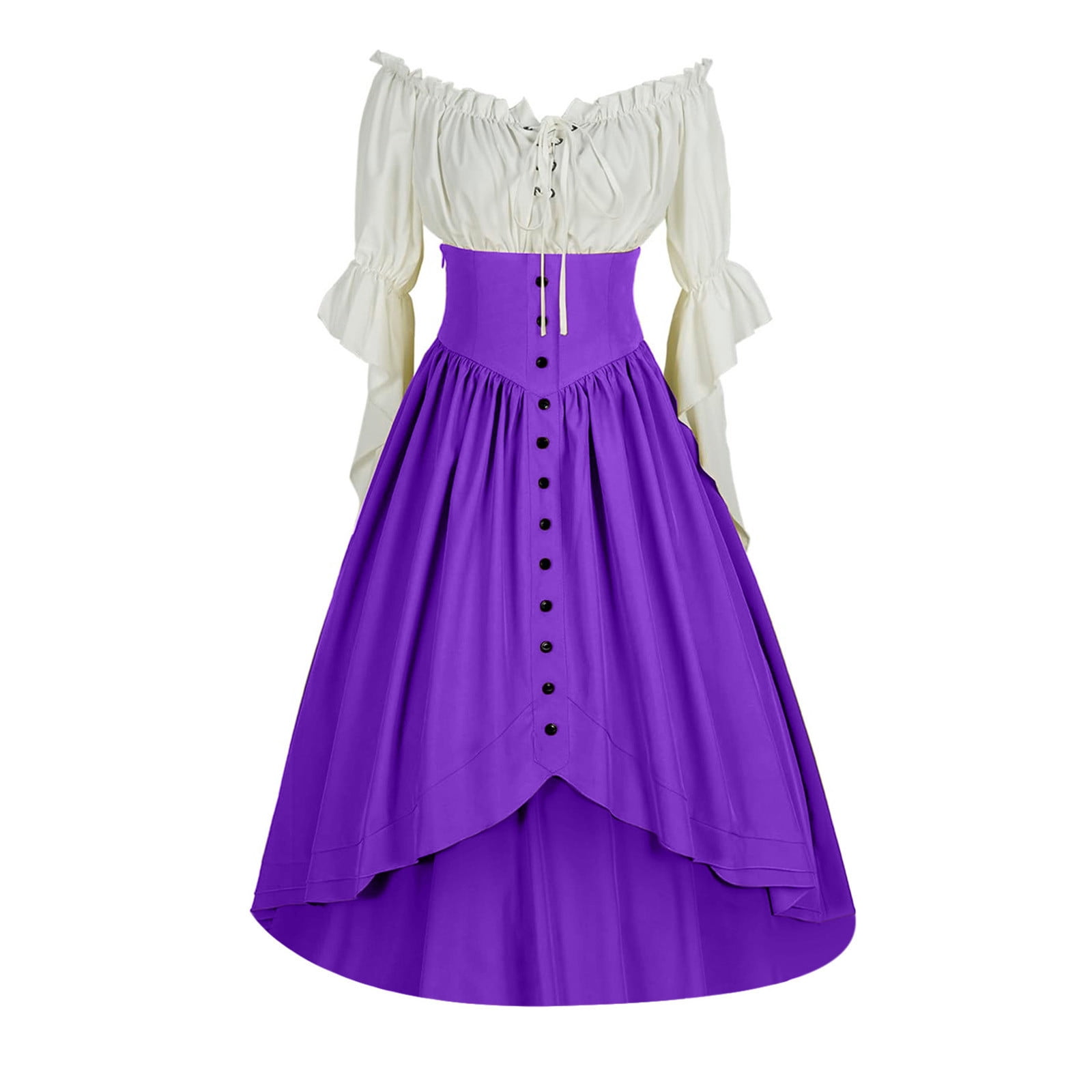 LOVZFMLL Costume Renaissance pour Femmes Robe Victorienne Médiévale Paysanne Manches à Volants Laçage Chemise Asymétrique Robe Maxi Tenue de Fête d'Halloween Cosplay