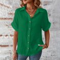 thumbnail image 3 of QIPOPIQ Button Down Shirt Women Cotton Short Sleeve Blouses V Neck Collared Button Up Summer Beach Tops Clearance, 3 of 10