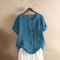 thumbnail image 2 of WEIYLL T Shirts for Women Plus Size Linen Loose Tunic Breathable Boho Solid Blue Blouse Sizes XXXXXL, 2 of 3