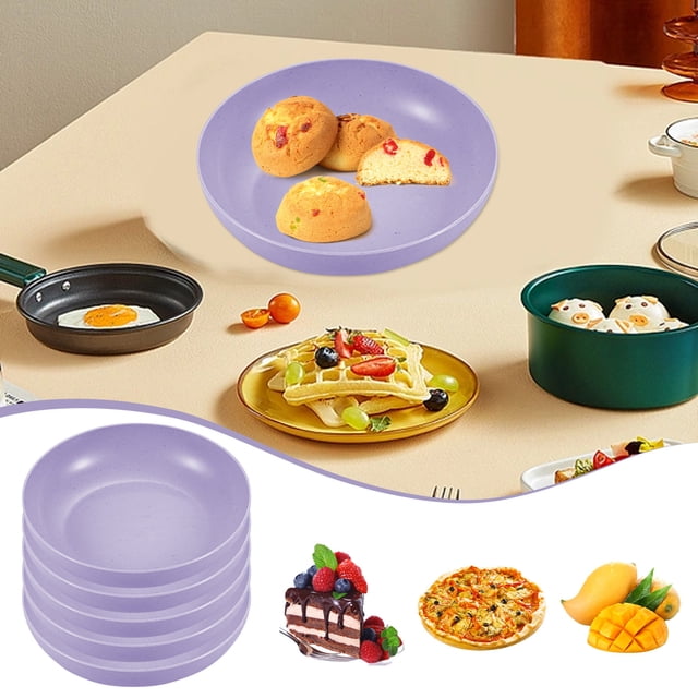 Vrorvz 5PCS Microwave and Dishwasher Safe Reusable Plastic Dinner Plates Set Lightweight for Kitchen and Camping Eco Friendly to Traditional Dinnerware