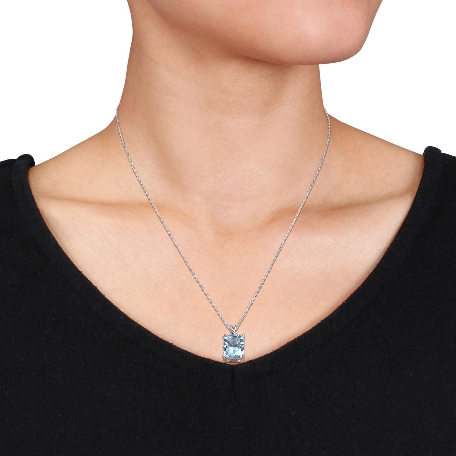Miabella 7-1/2 Carat T.G.W. Blue Topaz and White Topaz Sterling Silver Drop Pendant with Chain