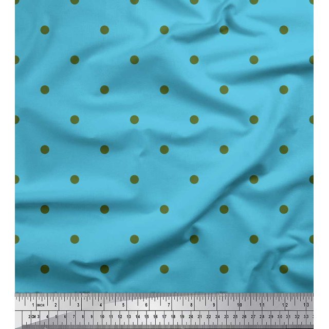 Soimoi Blue Poly Georgette Fabric Polka Dots Printed Fabric 1 Yard 52 Inch Wide