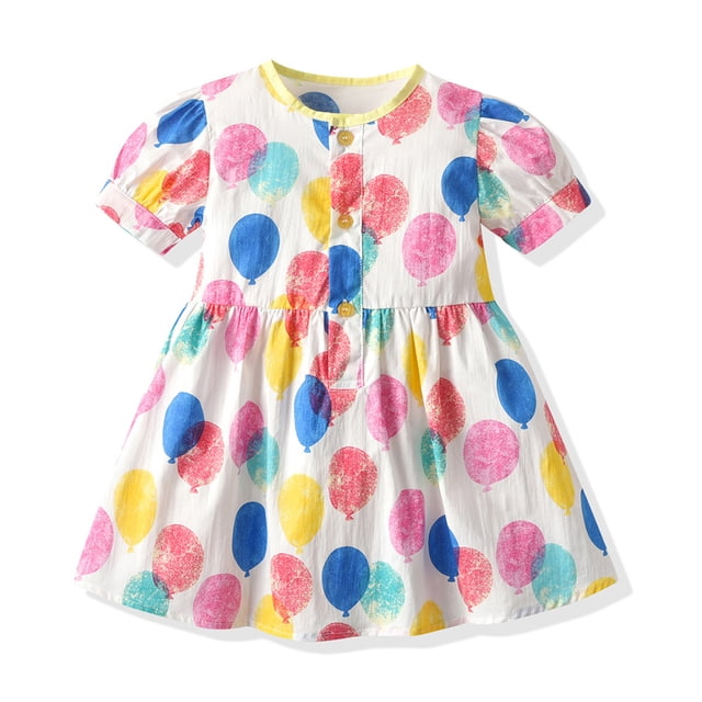QUDDERR Robe d'Été 9 m-5 T pour Petites Filles, Vacances, pour Bébé et Tout-Petit, Manches Courtes, Robe Soleil en Coton, Robes Décontractées à Fleurs pour Bébés Filles