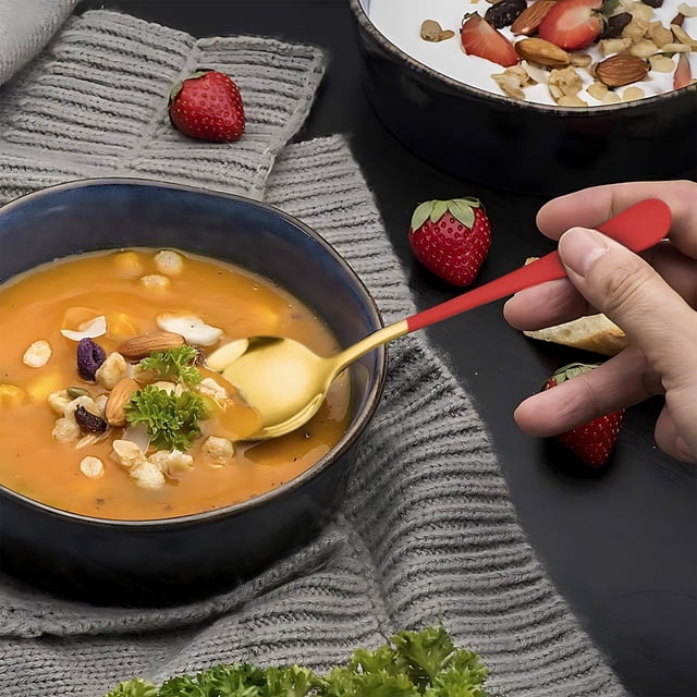 Stainless Steel Spoon Cute Soup Spoon Home Dining Spoon Dessert Spoon Watermelon Spoon Long Handled Round Spoon