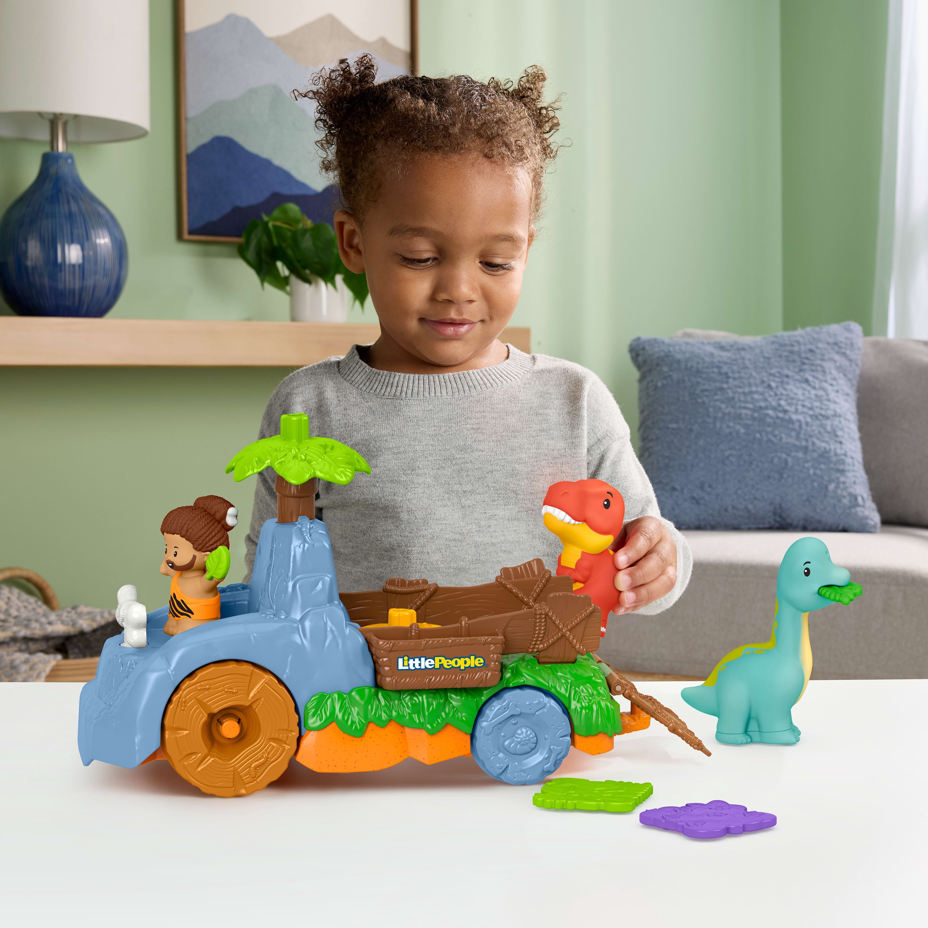 Camion Dino gigoteur Little People de Fisher-Price, coffret de dinosaures de 6 éléments pour les tout-petits