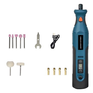 7.4V Cordless Mini Electric Drill Grinder Set with 12-Piece Accessories, 5000-25000RPM 12-Gear Speed Control, 1100mAh Lithium Battery & USB Charging, Metal Spindle & 3.2mm Collet for Grinding,