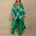 thumbnail image 2 of Mikilon Ensemble Élégant pour Femmes 2 Pcs Été Imprimé Irrégulier Pull Manches Longues Col Rond Vert 3TG, 2 of 6