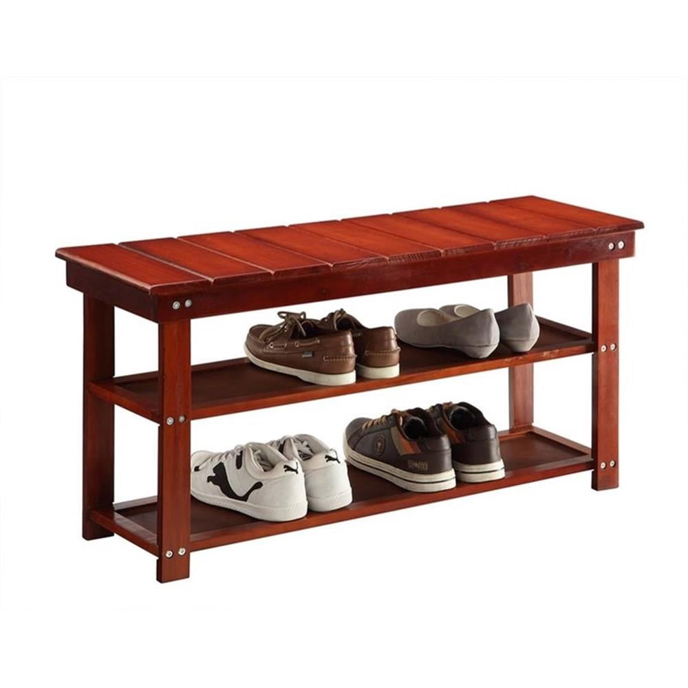 Convenience Concepts Oxford Utility Mudroom Entryway Bench in Cherry Wood Finish
