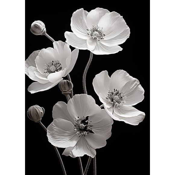 Affiches Modernes de Fleurs Noir et Blanc Peinture Abstraite sur Toile Impressions Images Art Mural Affiche Déco Maison Salon Sans Cadre50 x 70 cm (Sans Cadre), SKU-06