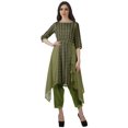 thumbnail image 1 of Moomaya Asymmetric Kurti With Pant Indian Tunic Tops Printed Kurti Set For Women, 1 of 6