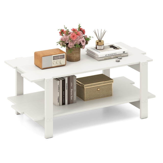Costway 2-Tier Coffee Table Irregular Center Table with Open Storage Shelf Cocktail Table White