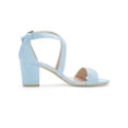thumbnail image 3 of BLISSFUL STEP Women's Open Toe Cross Strap Mid Block Heel Sandals Blue 8, 3 of 8