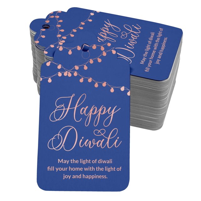 Inkdotpot Happy Diwali Bottle Tag Real Rose Gold Foil Favor Hang Tags 50 Pack