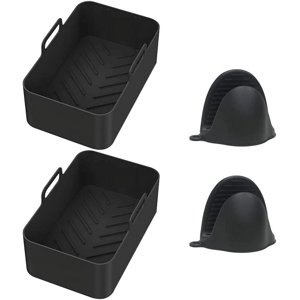 Jinsinto Silicone Pot for Double Air Fryer, 2PCS Reusable Air Fryer Liners, Silicone Air Fryer Basket, Accessory for Air Fryer, Oven, Microwave, Cake Mold, black