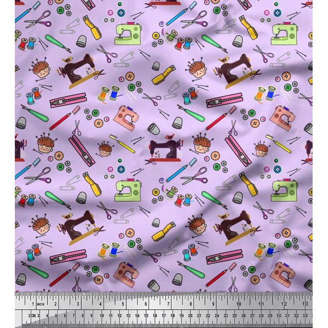 Soimoi Cotton Duck Fabric Scissor,Buttons & Machine Sewing Printed Fabric 1 Yard 56 Inch Wide