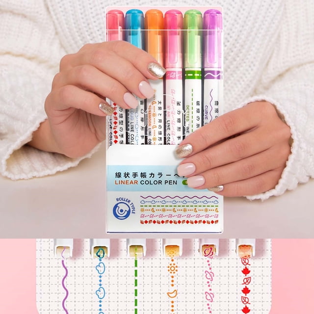 Highlighter Pen Set Border Pen 6 Colours Highlighter Set With Different Shapes Highlighters Markers Coloured Pens 5ml