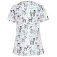 thumbnail image 2 of Heliisoer Hauts à Manches Courtes pour Femmes Col en V Uniforme de Travail Blouse Imprimée Dessin Animé, 2 of 3