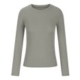 thumbnail image 4 of Qertyioot Women's Fall Fashion Long Sleeve Stretch Slim Fitted Ribbed T-Shirt Blouse Solid Basic Tops, 4 of 5