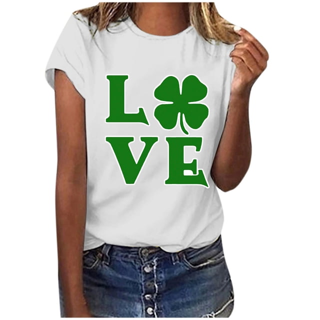 TopLLC St. Patrick's Day Patricks Day Chemises pour Femmes Hauts de Sarrau St Patricks Day Mode pour Dames St. Imprimé Manches Courtes Col Rond Chemise Femme Décontractée Ample