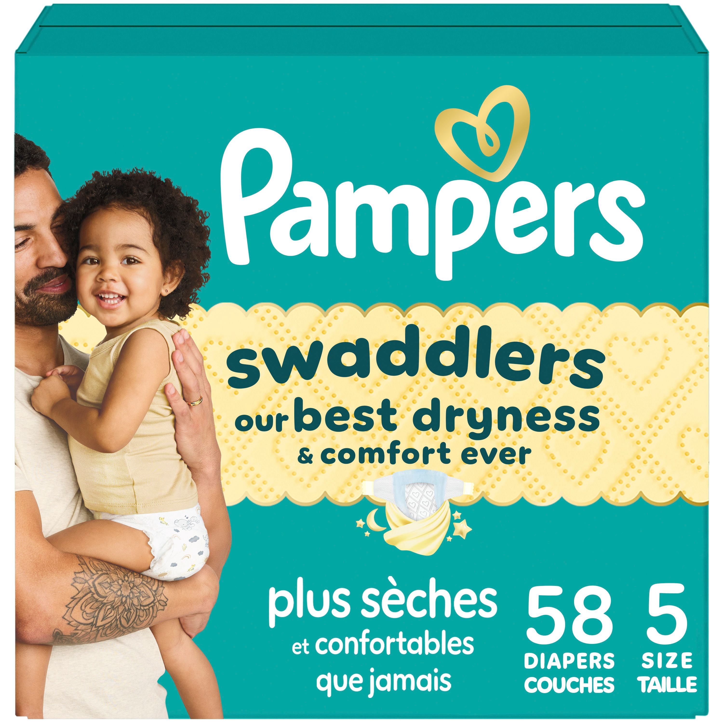Pampers Swaddlers Couches, Taille P5 (9-17 kg), Absorbantes, Gardent Bébé au Sec et Confortable, Couches Jetables Recommandées par les Pédiatres, Respectueuses de la Peau.