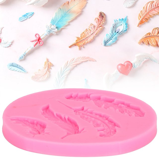 Cergrey 3pcs Feather Pattern Silicone Molds DIY Chocolate Cake Fondant Backing Mould Tool,Silicone Mold,Cupcake Backing Mould