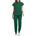 thumbnail image 2 of Women Scrubs Matching Set Round Neck Stretch Tops With Pockets & Cargo Pants Jogger Nurse Work Uniform Sets, 2 of 5
