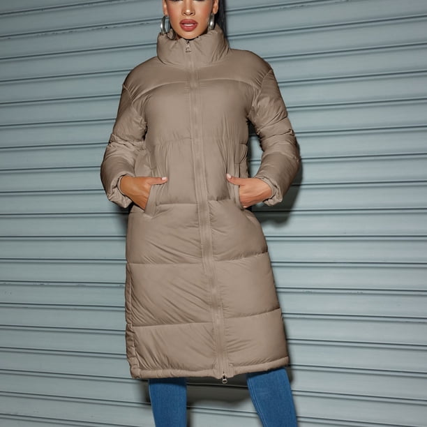 WRKEKC Maxi Length Puffer Jacket Solid Color Zip Front Heavyweight