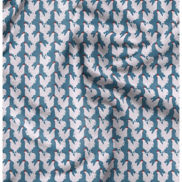 Soimoi Blue polyester Crepe Fabric Hen Bird Print Sewing Fabric Yard 42 Inch Wide