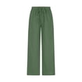 thumbnail image 3 of XZNGL Casual Cotton Linen Drawstring High Waist Wide Leg Pants for Women, Solid Color, Spring Summer Lightweight Loose Fit, Elastic Waistband, Full Length, 3 of 6