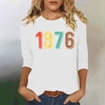 thumbnail image 1 of Uootdi Hauts pour Femmes Manches 3/4 Col Ras du Cou 1976 Imprimé Arc-en-Ciel Rétro Coupe Décontractée T-Shirts Nostalgiques pour Escapade d'Été Cadeau, 1 of 5