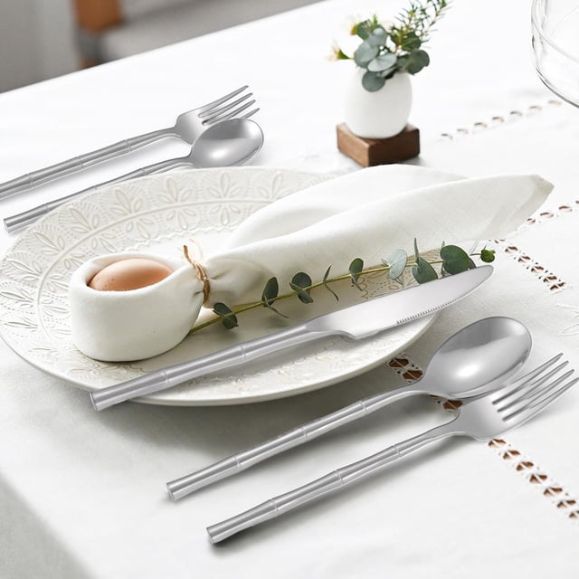Cutlery Set, Kit Fork and Spoon, Solid Round Handle, 5-Piece Kitchen Dining Utensils, Ergonomic Design, Durable Construction, Easy Clean