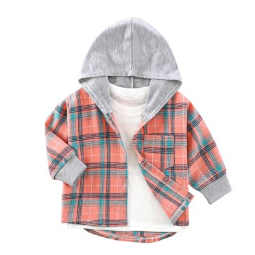 Garçons Filles Chandails à Capuchon Décontractés en Flanelle à Carreaux Mode de Printemps Chemises Boutonnées Manches Longues Mignon Manteau Léger Vestes Filles cardigan Ouvert