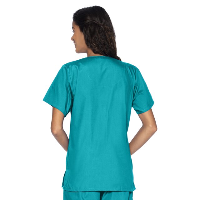 Landau Women's Essentials Snap Front Scrub Top, Classic Relaxed Fit, V-Neck, 4 Pockets