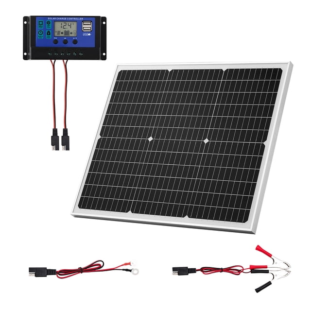 KFFKFF 50W 12V Solar Battery Charger Maintainer, Mono Solar Panel Trickle Battery Charger with Upgraded MPPT Controller, IP65 Waterproof