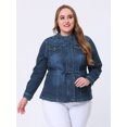 thumbnail image 2 of GRACE & GRANDEUR Women's Plus Size Stand Collar Zip Closure Drawstring Denim Jacket Navy Blue 1X, 2 of 5