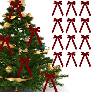 Boovnll Christmas Bows, 12Pcs Velvet Christmas Bows for Christmas Tree Wreath Gift Wrap Crafts Wedding Party Bows for Snack Bags Baking Candy Bags Home Decoration, Christmas Tree Bows