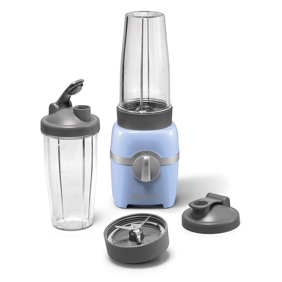 Starfrit 7 pcs Personal Blender, 2 x 28oz (828ml) cups, 2 x travel lids, 2 blades, 3 speed modes: Low, High & Pulse, 300W