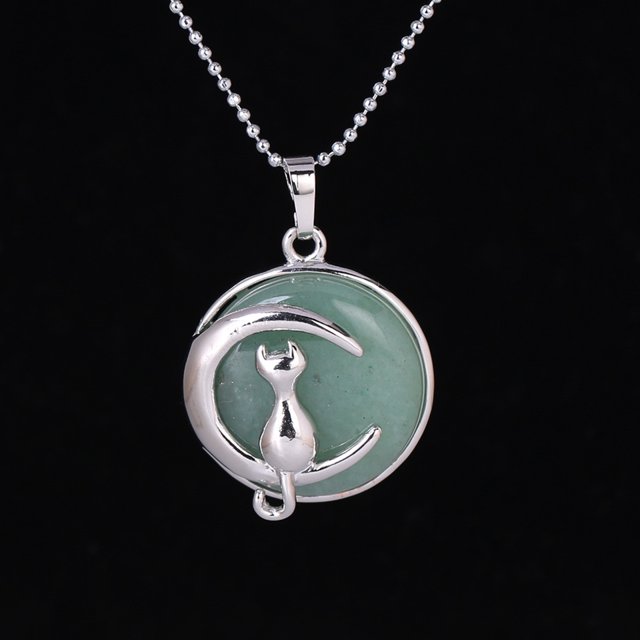 Women Necklace Cat on Moon Crystal Suspension Pendants Hardshell Charms