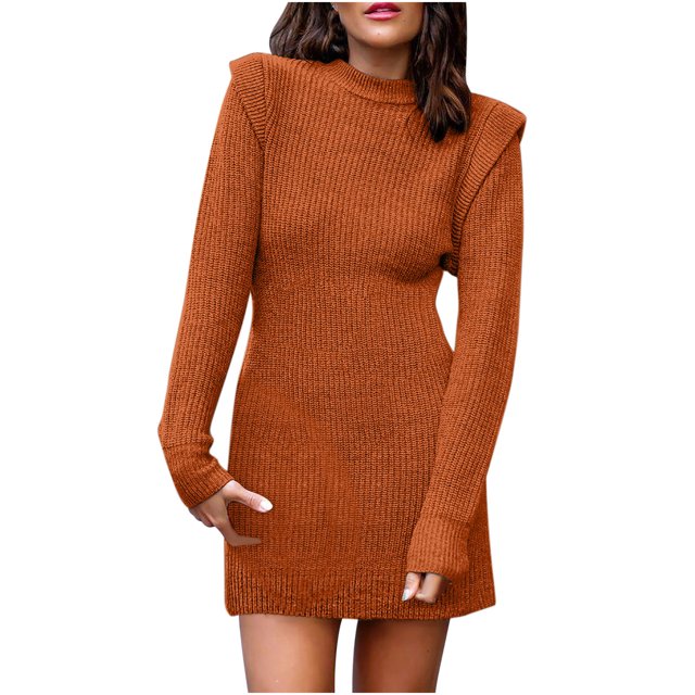 IROINID Chandail à Encolure Ronde pour Femme, Couleur Unie, Confortable, Mi-Long, Manches Longues, Automne et Hiver, Robe Chandail Chaude et Aguichant
