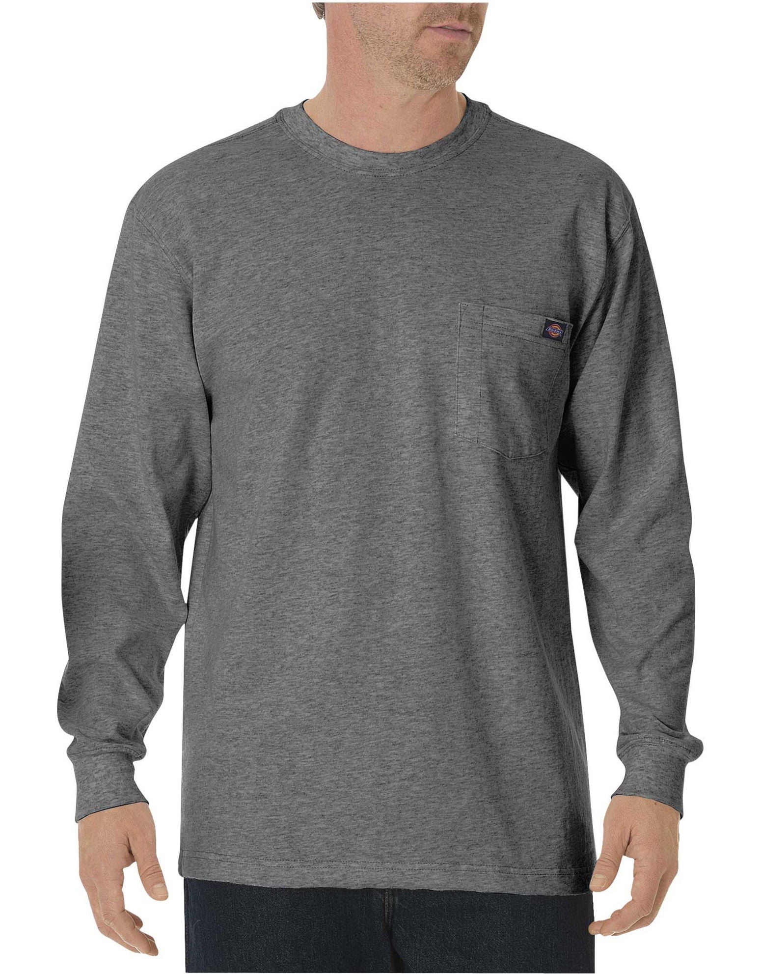 Dickies Mens Long-Sleeve Heavyweight Crew-Neck T-Shirt, XT, Heather Gray