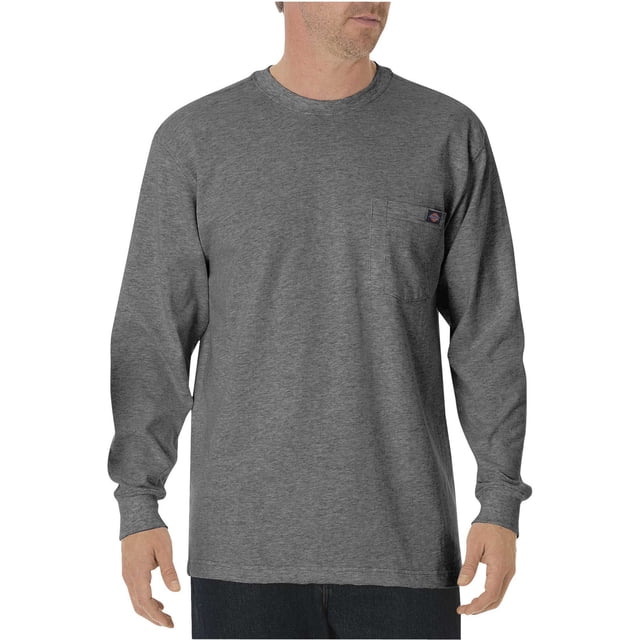 Dickies Mens Long-Sleeve Heavyweight Crew-Neck T-Shirt, L, Heather Gray
